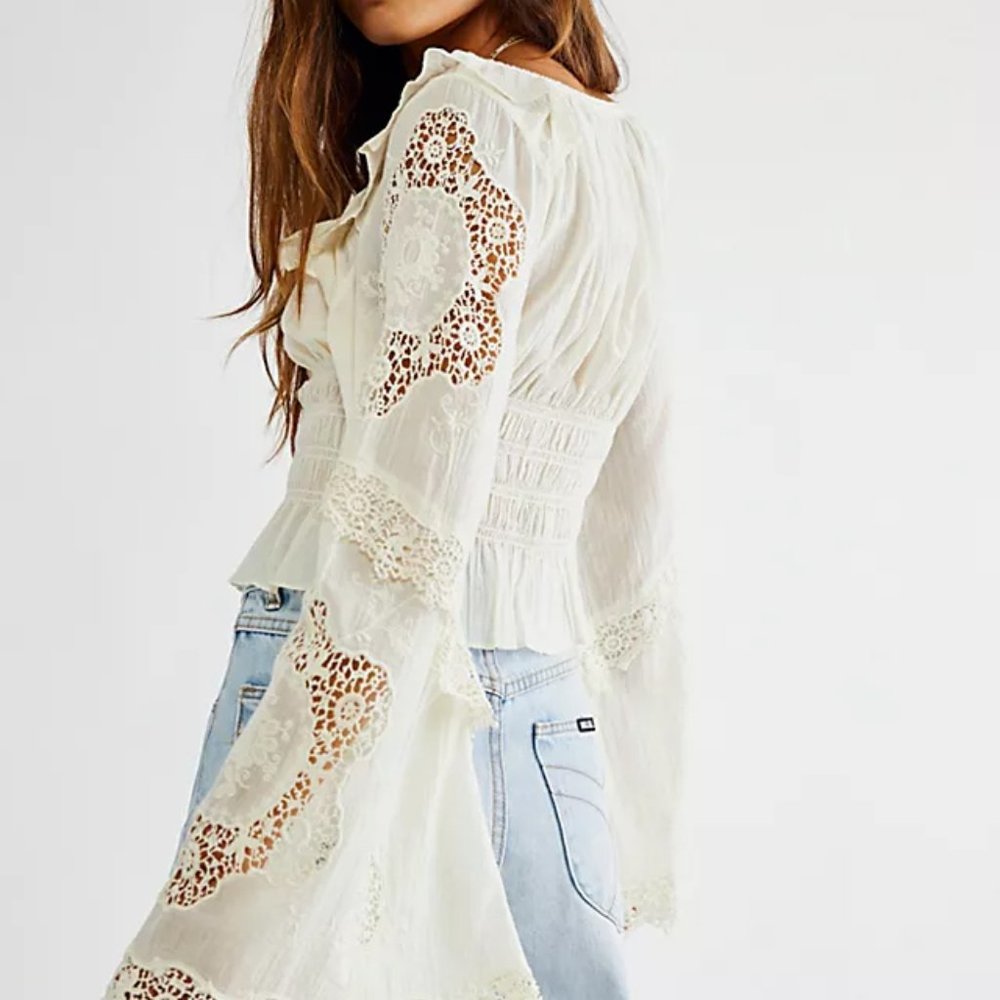 Free People Romantics Lace Crochet Blouse Top